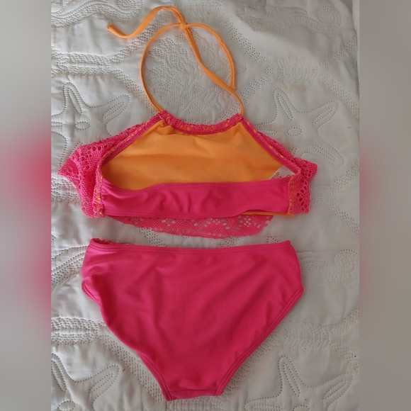 Justice Cat & Jack Swimsuit, Girl's Hot Pink Halter Bikini Set, Size Medium 7/8 - Picture 5 of 8